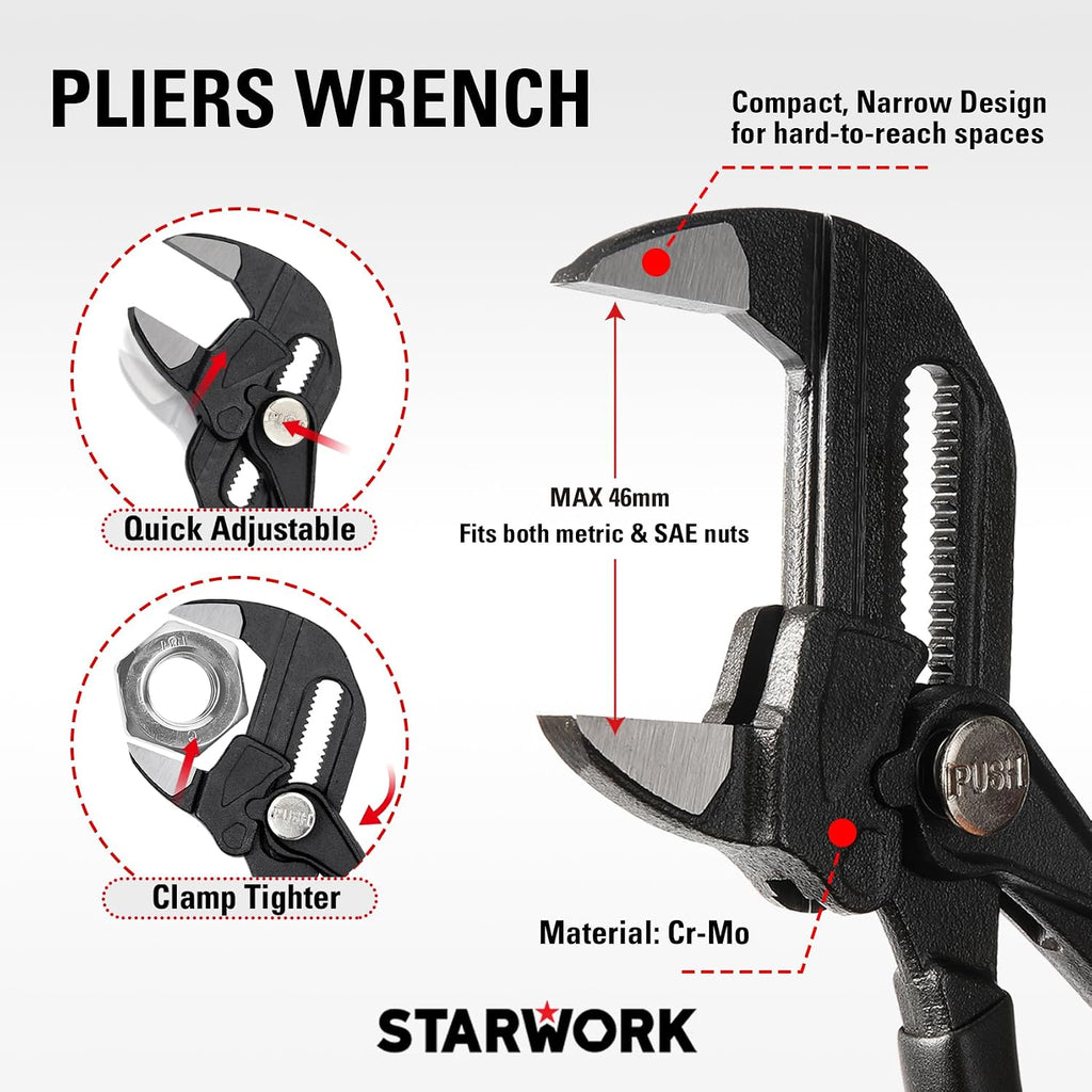 STARWORK TRUE MECHANIC 312-Piece Mechanics Tool Set and Socket Set, Professional【Pliers Wrench 】 SAE/Metric