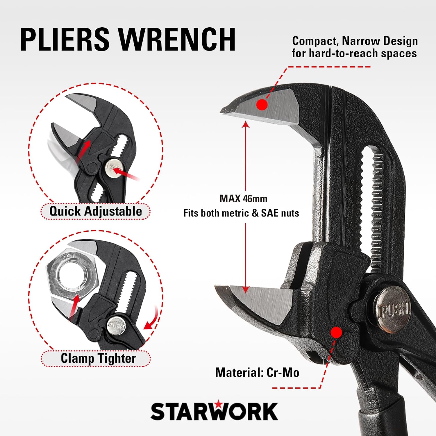 STARWORK TRUE MECHANIC 312-Piece Mechanics Tool Set and Socket Set, Professional【Pliers Wrench 】 SAE/Metric