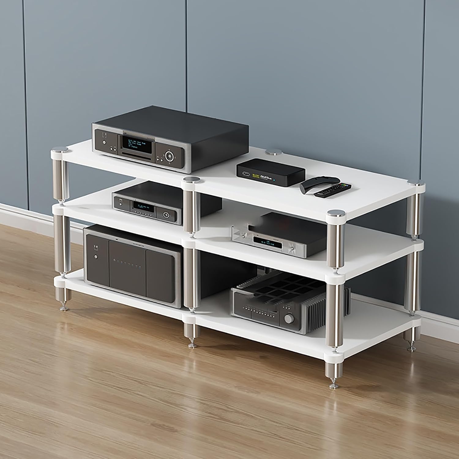 Portable Gaming Shelf & Media Stand - White AV Rack Tower for Projector, DVD, Game Console, & Cable Box - Stylish Entertainment Storage (120x48x63 cm)
