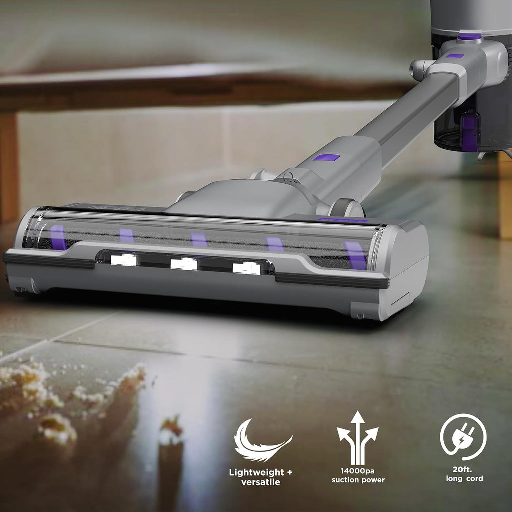 Black+Decker Powerseries+ Corded 4 in 1 Stick Vacuum, Upright to Hand-Vac Multi Surface, LED Floor Head, HEPA Filtration, Powerful 14k Pa,for Hard Floor, Low Carpet, Pet Hair Home & Office use, Grey