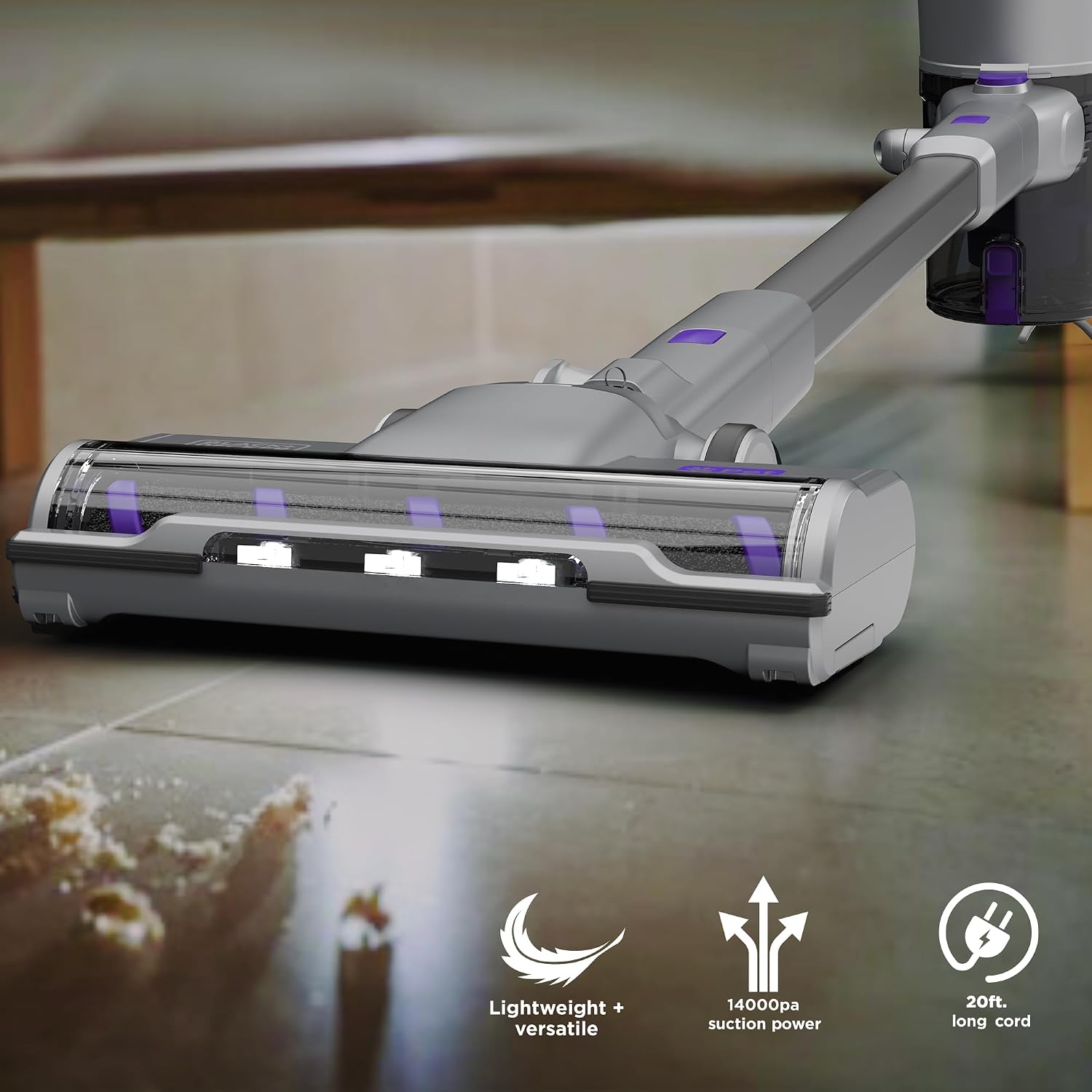 Black+Decker Powerseries+ Corded 4 in 1 Stick Vacuum, Upright to Hand-Vac Multi Surface, LED Floor Head, HEPA Filtration, Powerful 14k Pa,for Hard Floor, Low Carpet, Pet Hair Home & Office use, Grey