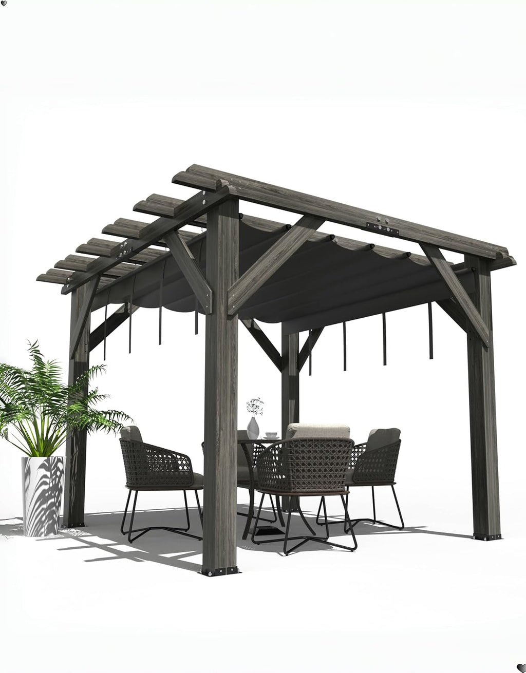 GAOMON 10 X 10 FT Wood Pergola Solid Structure Retractable Shade Canopy Outdoor Wooden Pergola for Patio Backyard Deck Garden