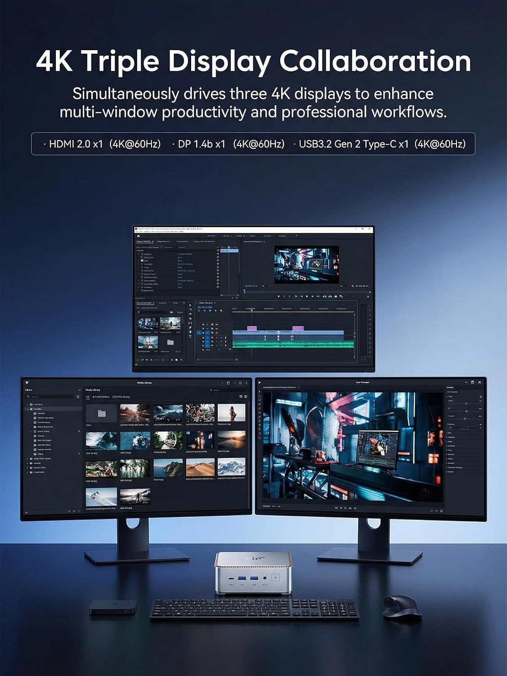 KAMRUI Hyper H2 Mini PC Windows 11 Pro, Intel Core 14450HX Mini Computer(10C/16T, 4.8GHz), 16GB RAM 512GB PCIe4.0 SSD, Triple 4K(USB-C/HDMI/DP), WiFi 6 BT5.2 Micro Desktop PC for Business Office