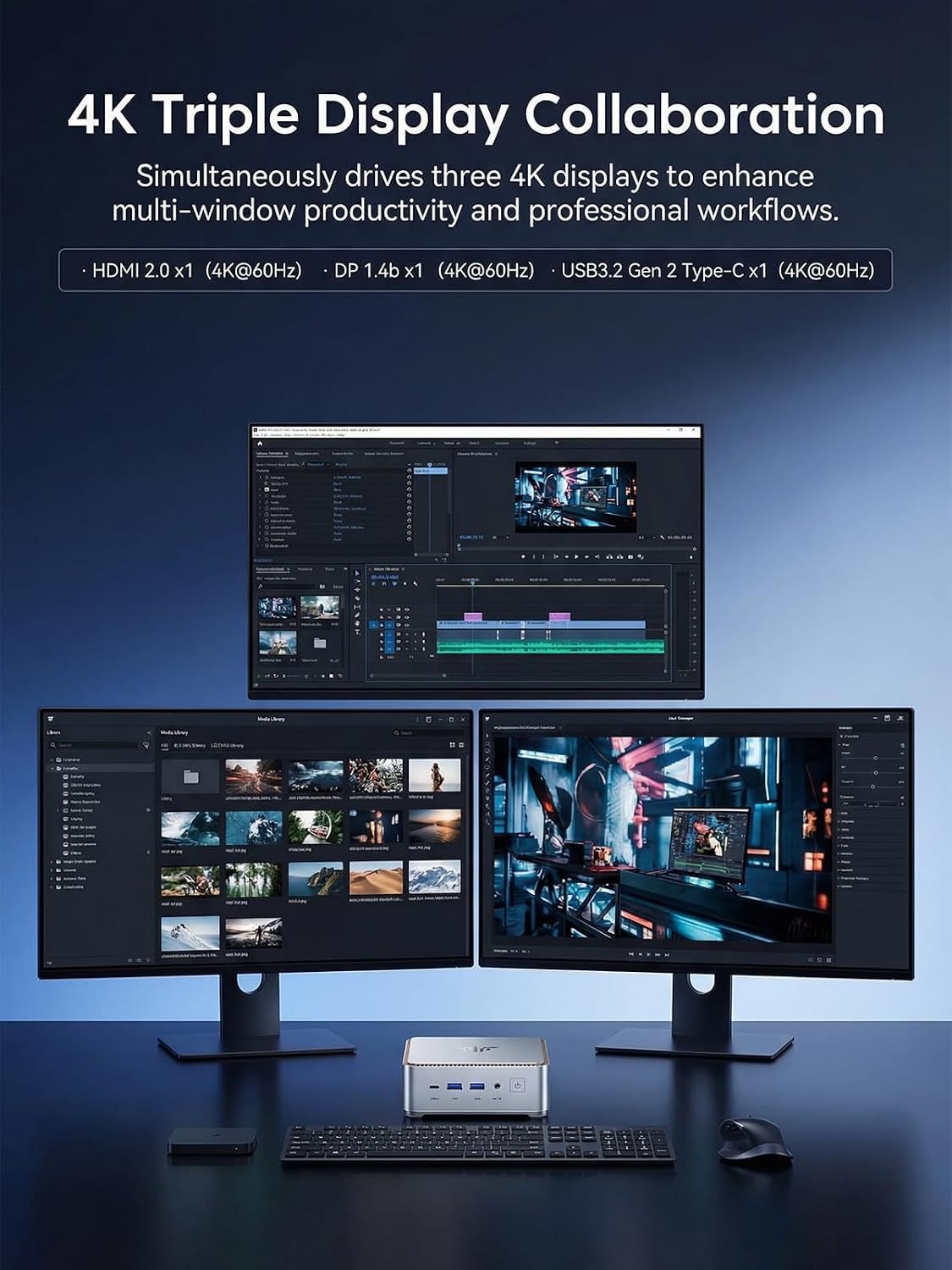 KAMRUI Hyper H2 Mini PC Windows 11 Pro, Intel Core 14450HX Mini Computer(10C/16T, 4.8GHz), 16GB RAM 512GB PCIe4.0 SSD, Triple 4K(USB-C/HDMI/DP), WiFi 6 BT5.2 Micro Desktop PC for Business Office