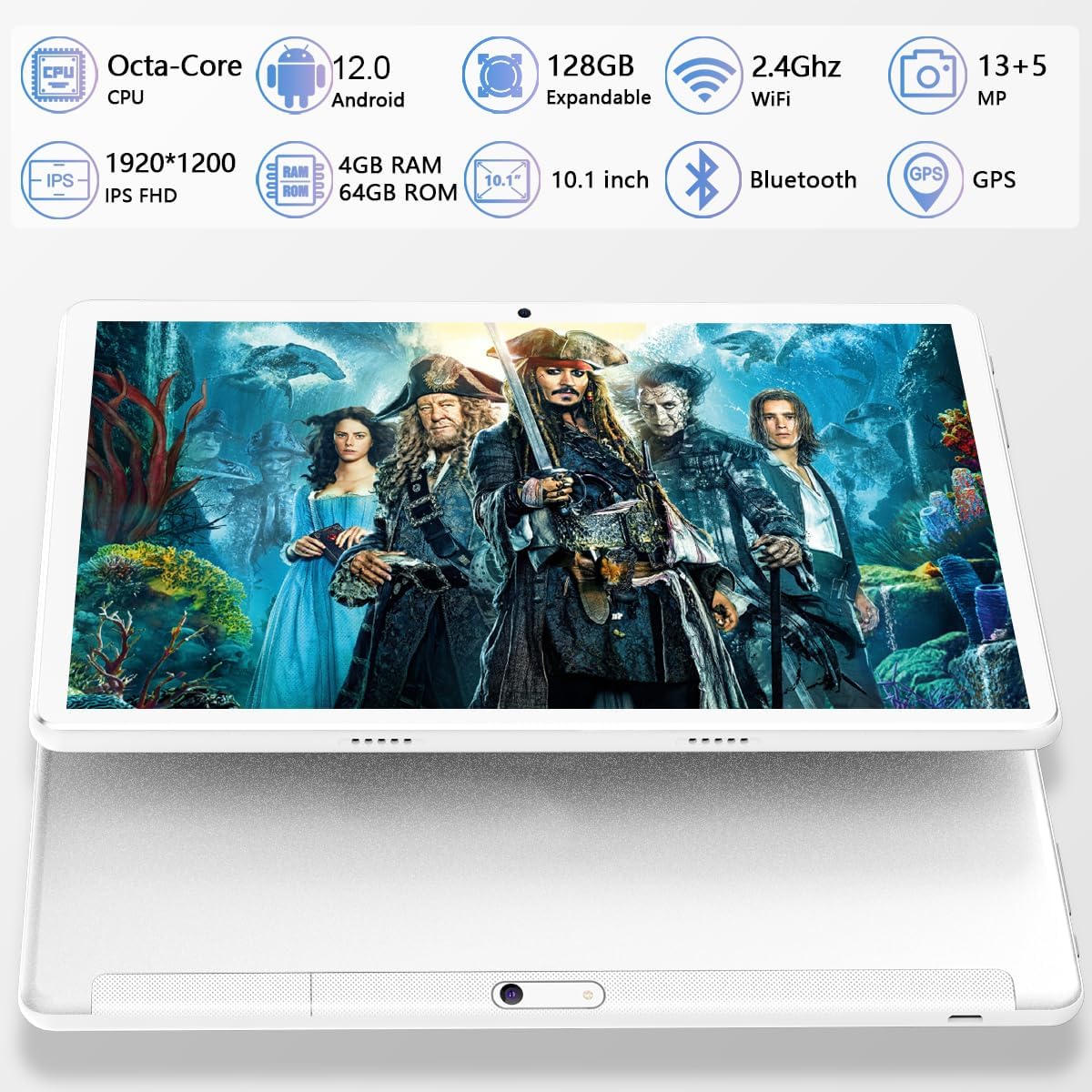 FEONAL Tablet 10.1 inch Android 12 Tablet 2024 Latest Update Octa-Core Processor with 64GB Storage, Dual 13MP+5MP Camera, WiFi, Bluetooth, GPS, 512GB Expand Support, IPS Full HD Display (Silver)