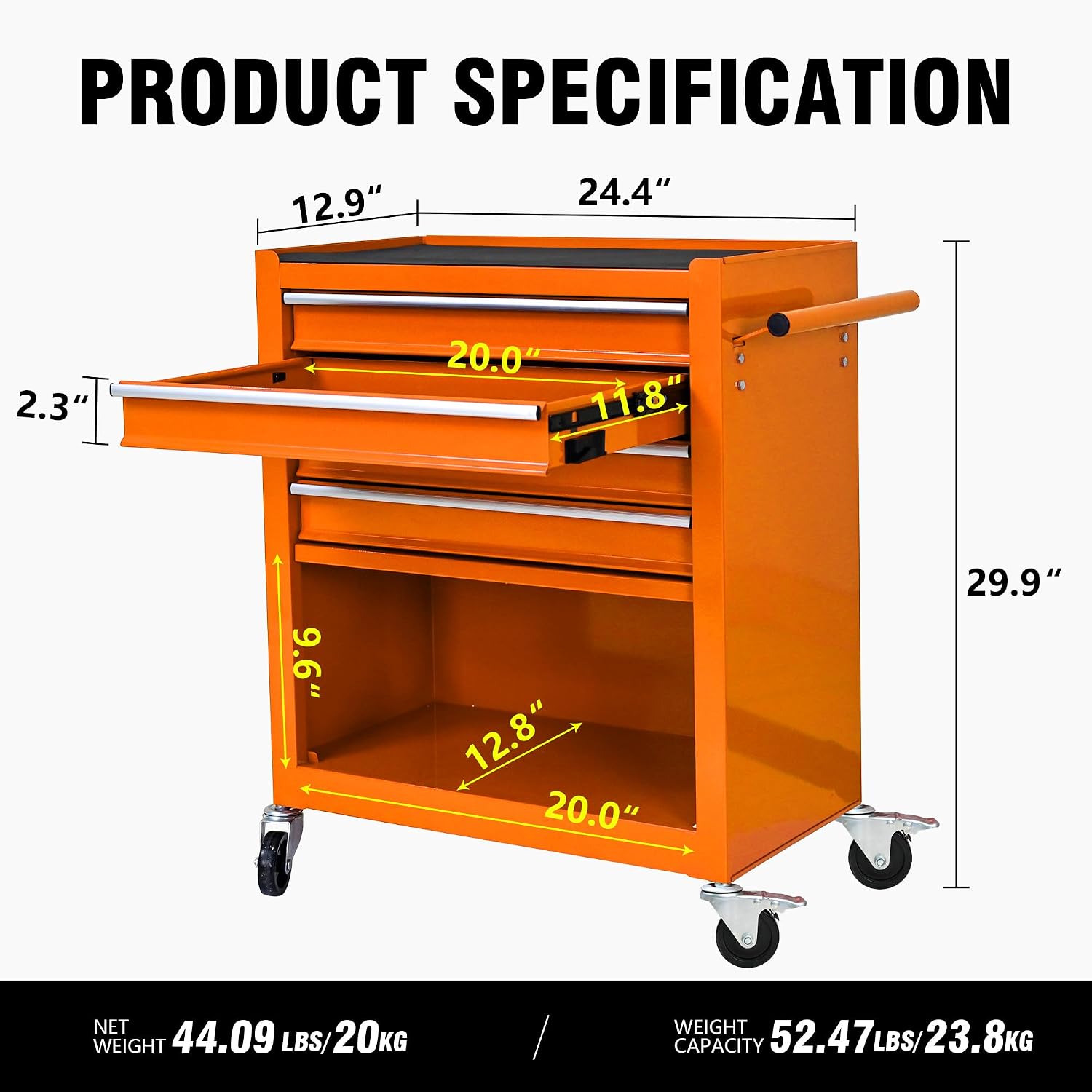 4 Drawers Tool Cart on Wheels, 4 Drawer Rolling Tool Chest, Trolley Organizer Tool Box Tool Case with 1 Cabinet, Multifunctional Tools Case for Garage,Warehouse,Workshop,Repair Shop (Orange)