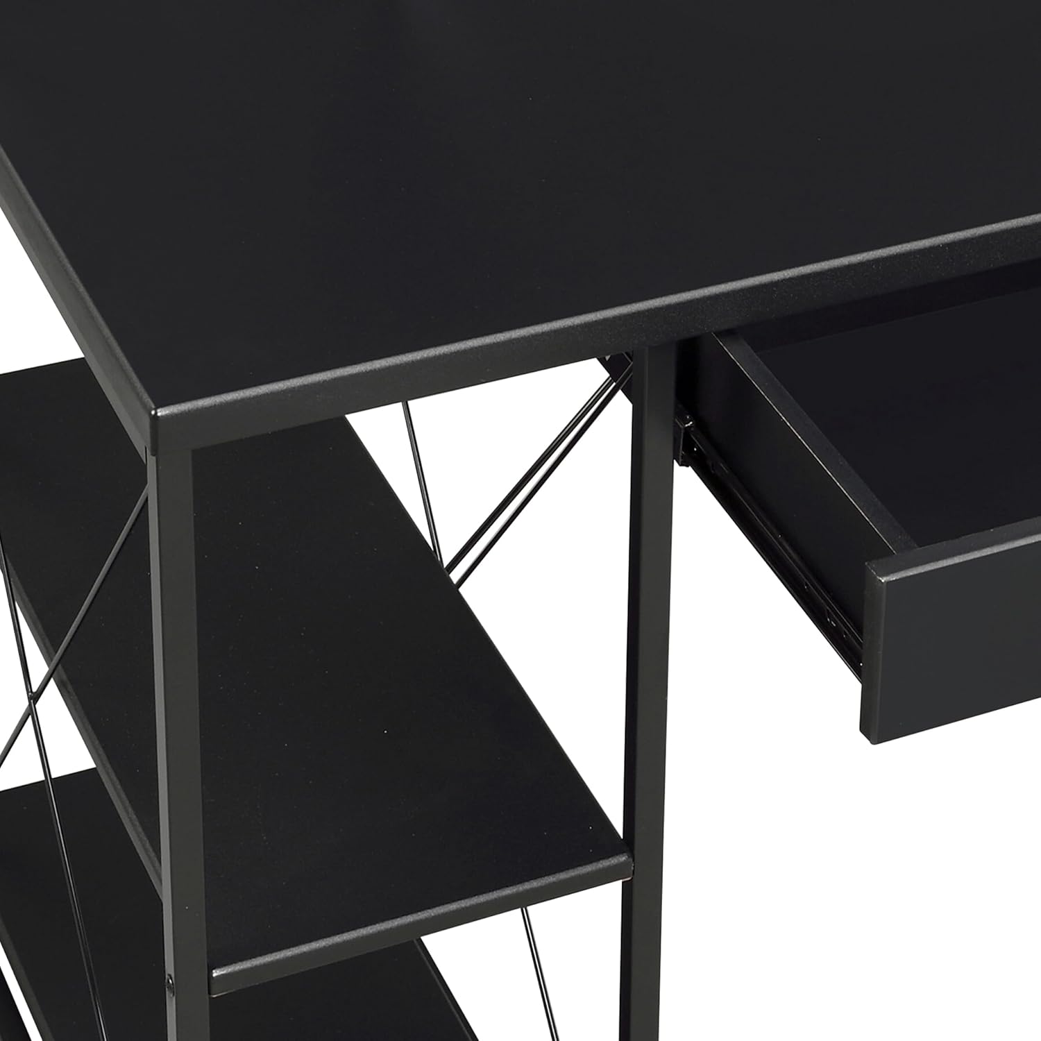 Modern Computer Desk with Hutch and Open Shelves, Foldable Adjustable Portable Gaming Study Desk Table with Wheels for Bedroom Office Student Sturdy Furniture,Black-Wood