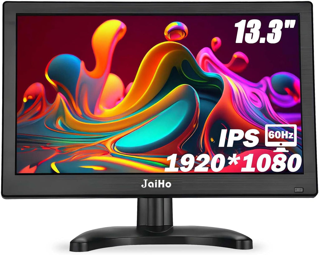 JaiHo 13.3-Inch IPS LED Security Monitor, 1080P Full HD Portable Screen with Metal Housing & Mirror Flip, BNC HDMI VGA AV USB, Small HDMI Monitor with Built-in Speakers for PC Raspberry Pi