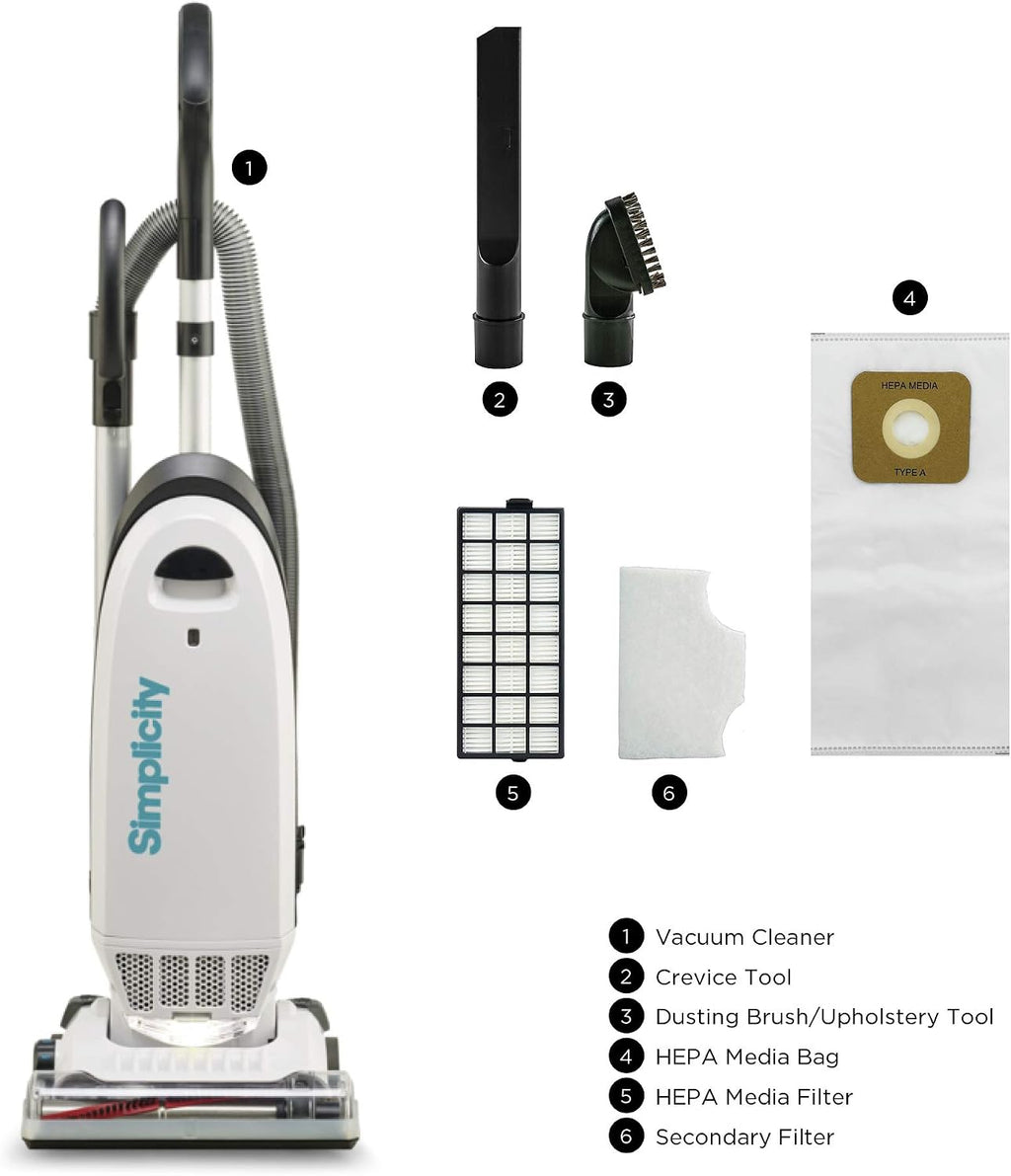 Simplicity Vacuums Allergy Bagged Vacuum Cleaners for Home, Carpet, Rugs, and Hardwood, Multi Surface Upright Vacuum Cleaner with Certified HEPA Vacuum, Pet Vacuum, S20EZM
