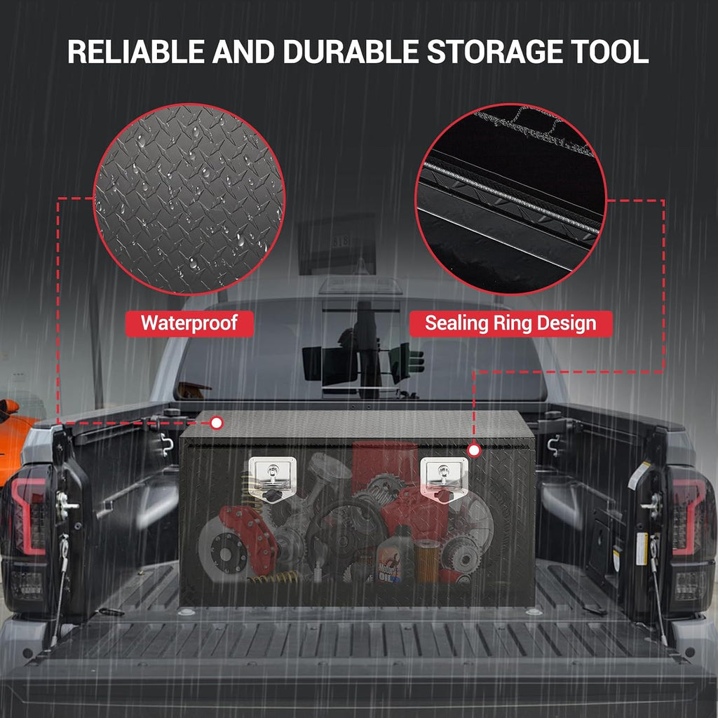 GarveeTech Underbody Truck Box,36 in Pickup Storage Box,Heavy Duty Aluminum Diamond Plate Tool Boxes with Lock and Keys,Waterproof Trailer Storage Box with T-Handle Latch for Truck,Van,Trailer，Black