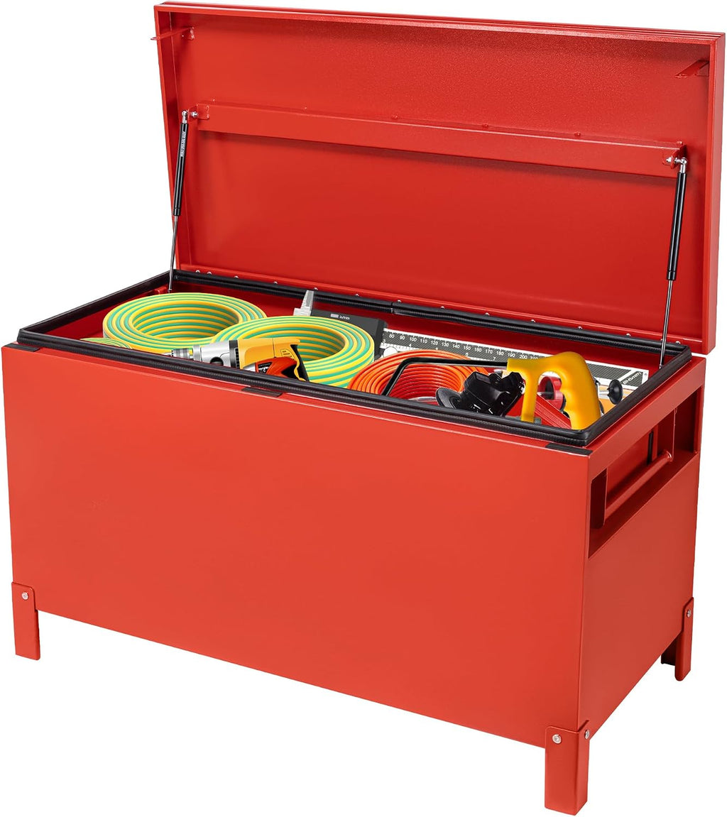Garvee Steel Truck Bed Toolboxes 36'' Jobsite Storge Box Heavy Duty Steel Jobsite Tool Chest XXL Large Deck Truck Bed Box (36 Inch/Red)