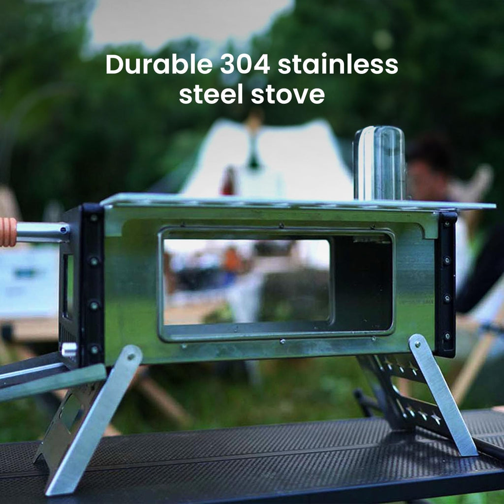 S'more Camping Hot Tent Stove, Portable Folding Stainless Steel Stove, Outdoor Wood Burning Stove for Shelter Backpacking Hunting Cooking with 7.2ft Chimney Pipe and Replaceable Window Trim Frame