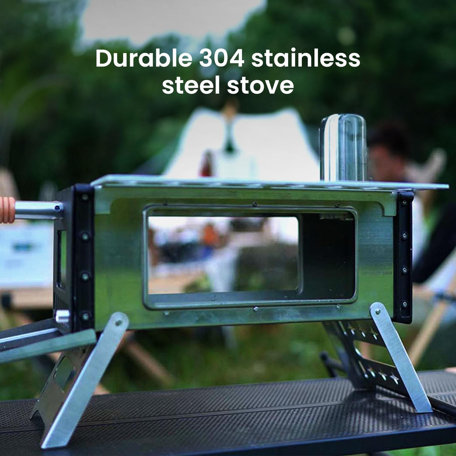 S'more Camping Hot Tent Stove, Portable Folding Stainless Steel Stove, Outdoor Wood Burning Stove for Shelter Backpacking Hunting Cooking with 7.2ft Chimney Pipe and Replaceable Window Trim Frame