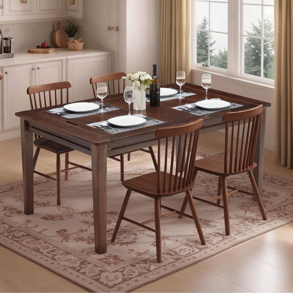 Coperat Solid Wood Board Game Table for 4-6 Players,Dining/Gaming Table w/ 54'x31' Big Gaming Space and Removable Top,Includes Game Mat, 6 Cup Holders & Hobby Tray, Warm Walnut