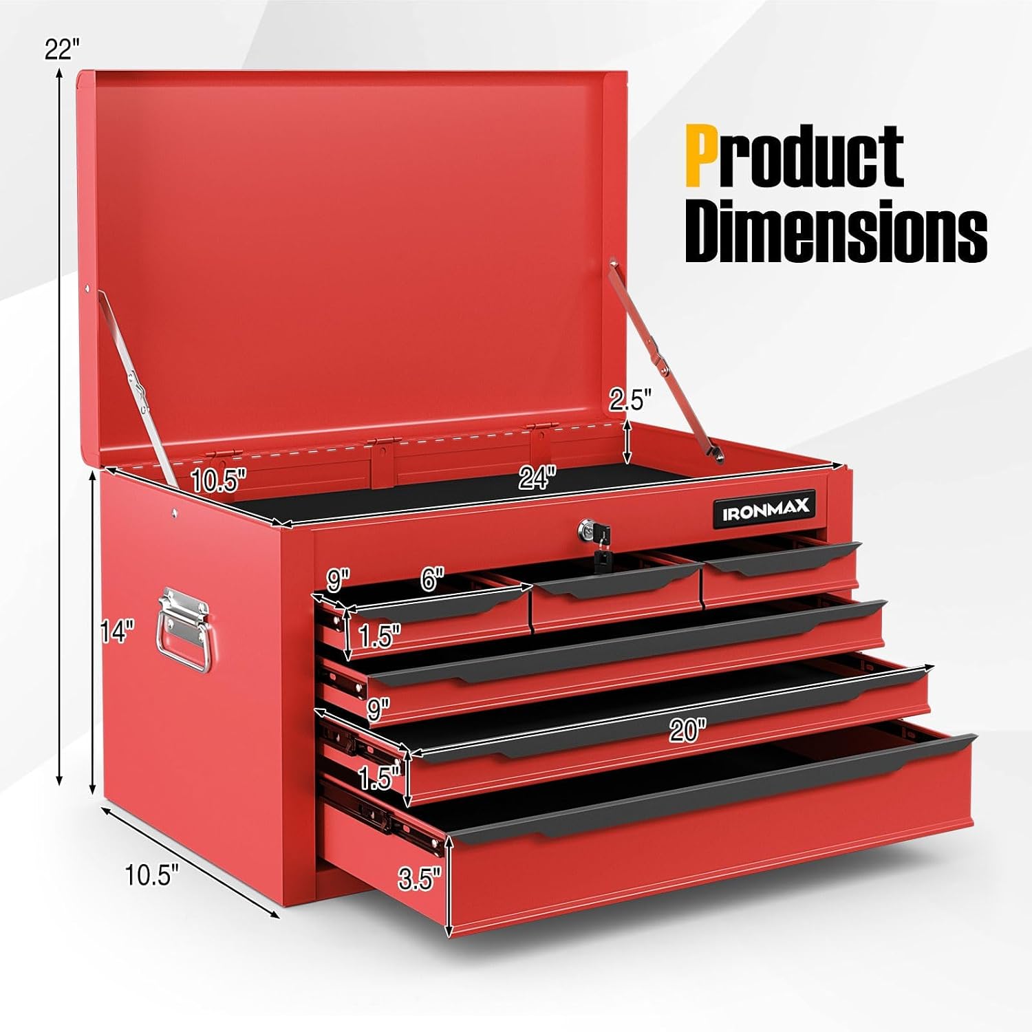 ERGOMASTER Steel Tool Box, 24'' Metal Tool Box with 6 Drawers, Lockable Heavy Duty Tool Chest Cabinet Storage Toolbox for Garage, Workshop, Repair Shop (Red-6 Drawers)