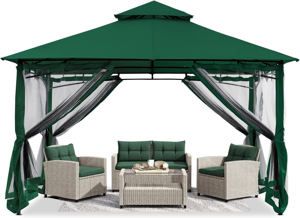 ABCCANOPY Gazebos for Patios 10x10 - Outdoor Steel Frame Gazebo with Mosquito Netting for Lawn Backyard Garden Deck (Forest Green)