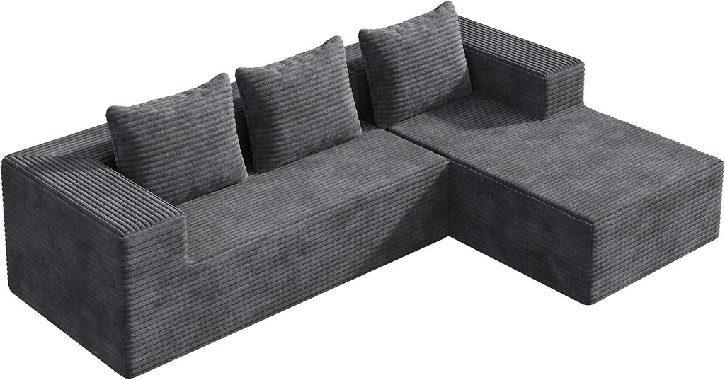 WLIVE 104'' Cloud Sectional Couches for Living Room, Modular Boneless Couch with Left Facing Chaise, L Shape Memory Foam Corduroy, with Cushion, Grey