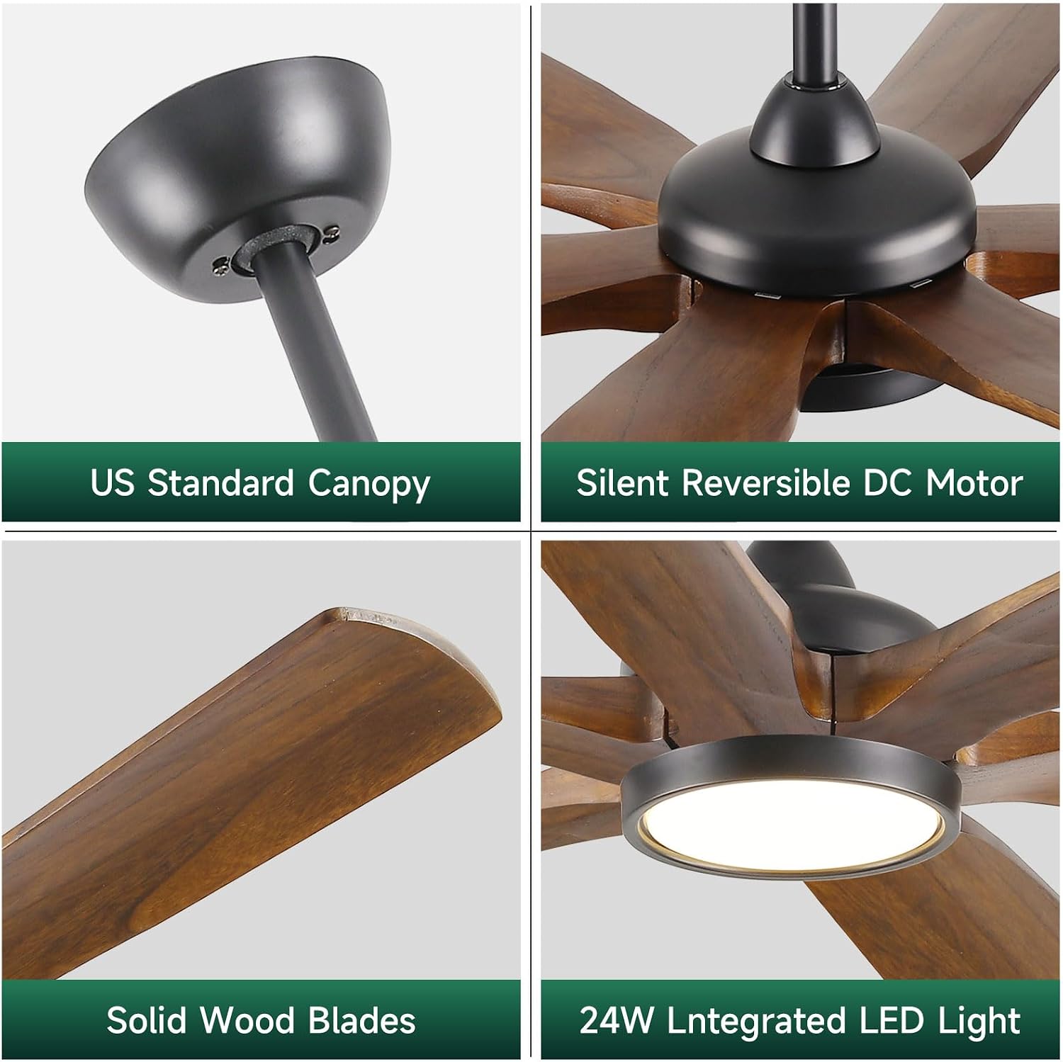 72 Inch Outdoor Ceiling Fan with Light and Remote - Damp Rated for Indoor/Exterior, 6 Brown Wood Blade, Large Airflow Quiet Energy Efficient DC Motor, for Patios Porch Gazebo Garage Farmhouse
