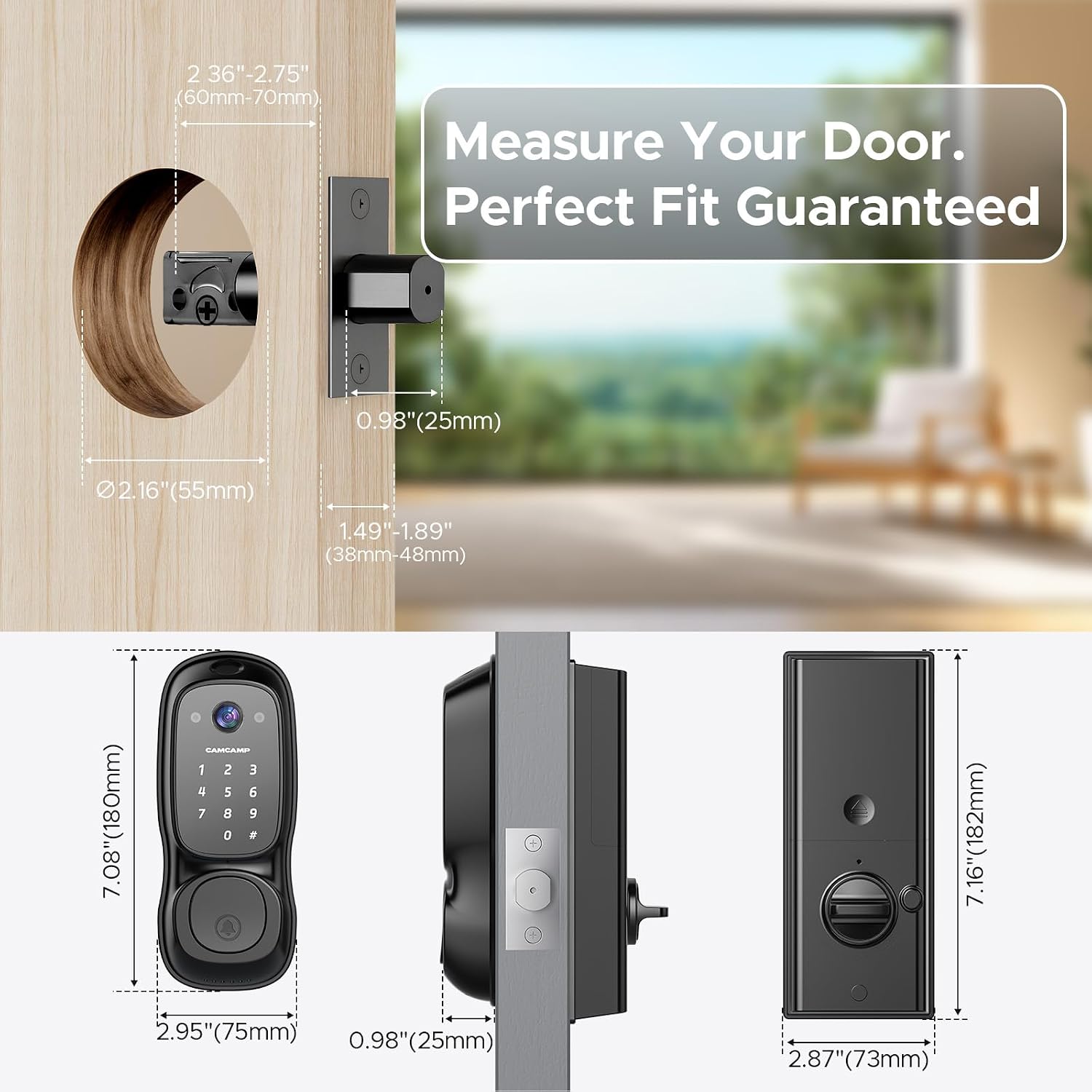 Smart Lock with Camera & Doorbell, 3-in-1 Smart Deadbolt for Front Door, Fingerprint Keyless Entry Door Lock with Live View, Video Smart Lock Built-in Wi-Fi, Auto Lock, Siri Unlock, IP66 Waterproof