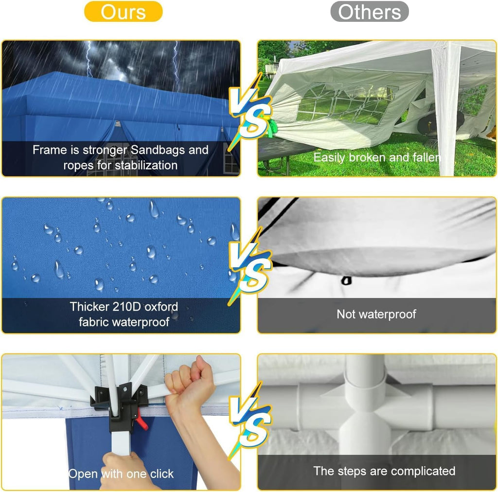 COBIZI 10x30 Pop Up Canopy Tent with 5 Sidewalls Party Tents for Parties Wedding Backyard Waterproof Outdoor Commercial Canopy Event with Sandbags, Blue