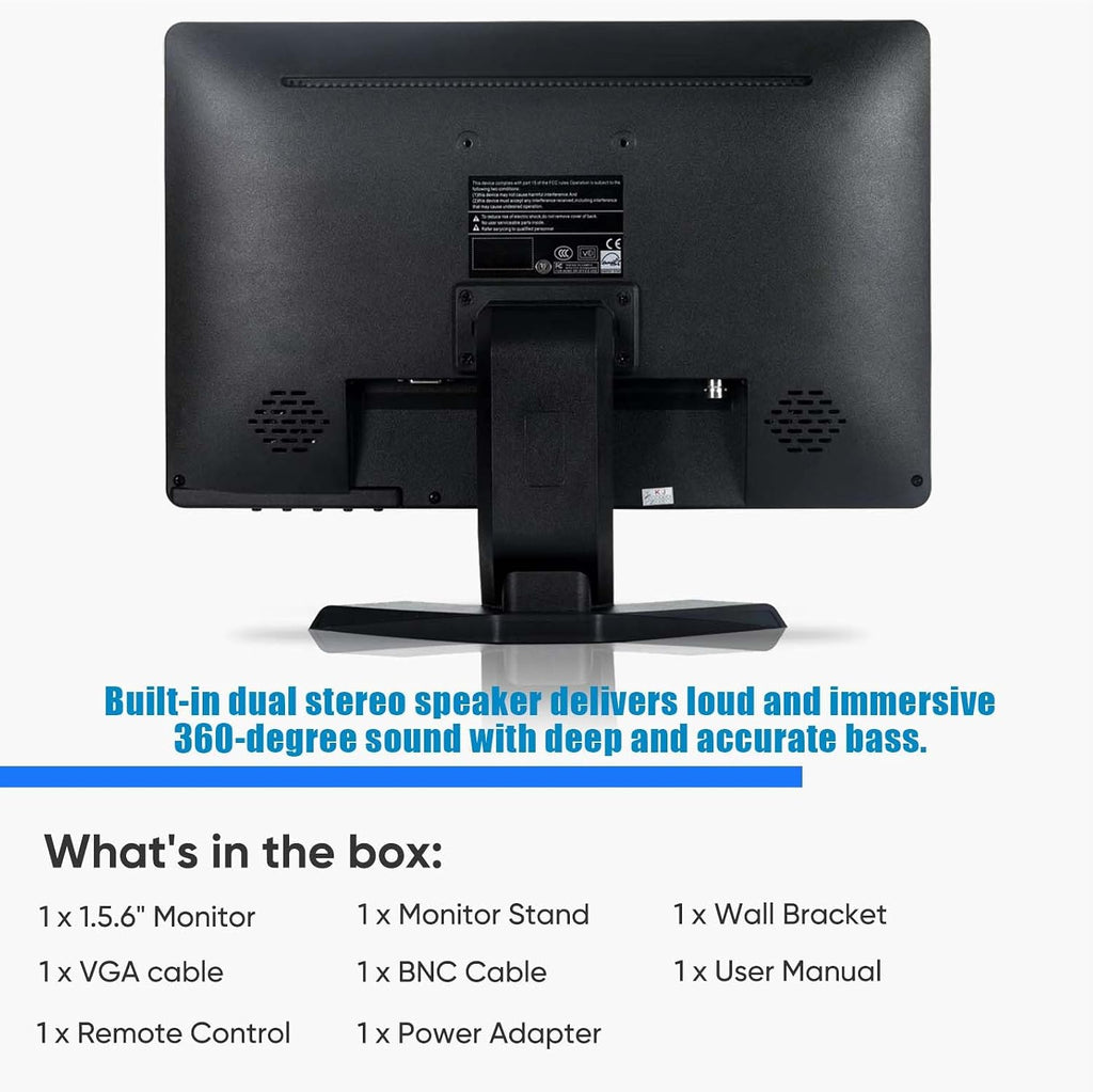 JaiHo 15.6-Inch Professional Security Monitor, 1920x1080P CCTV Screen with Metal Housing, BNC HDMI VGA AV USB, Industrial Display for DVR NVR System, 24/7 Reliable Security Surveillance