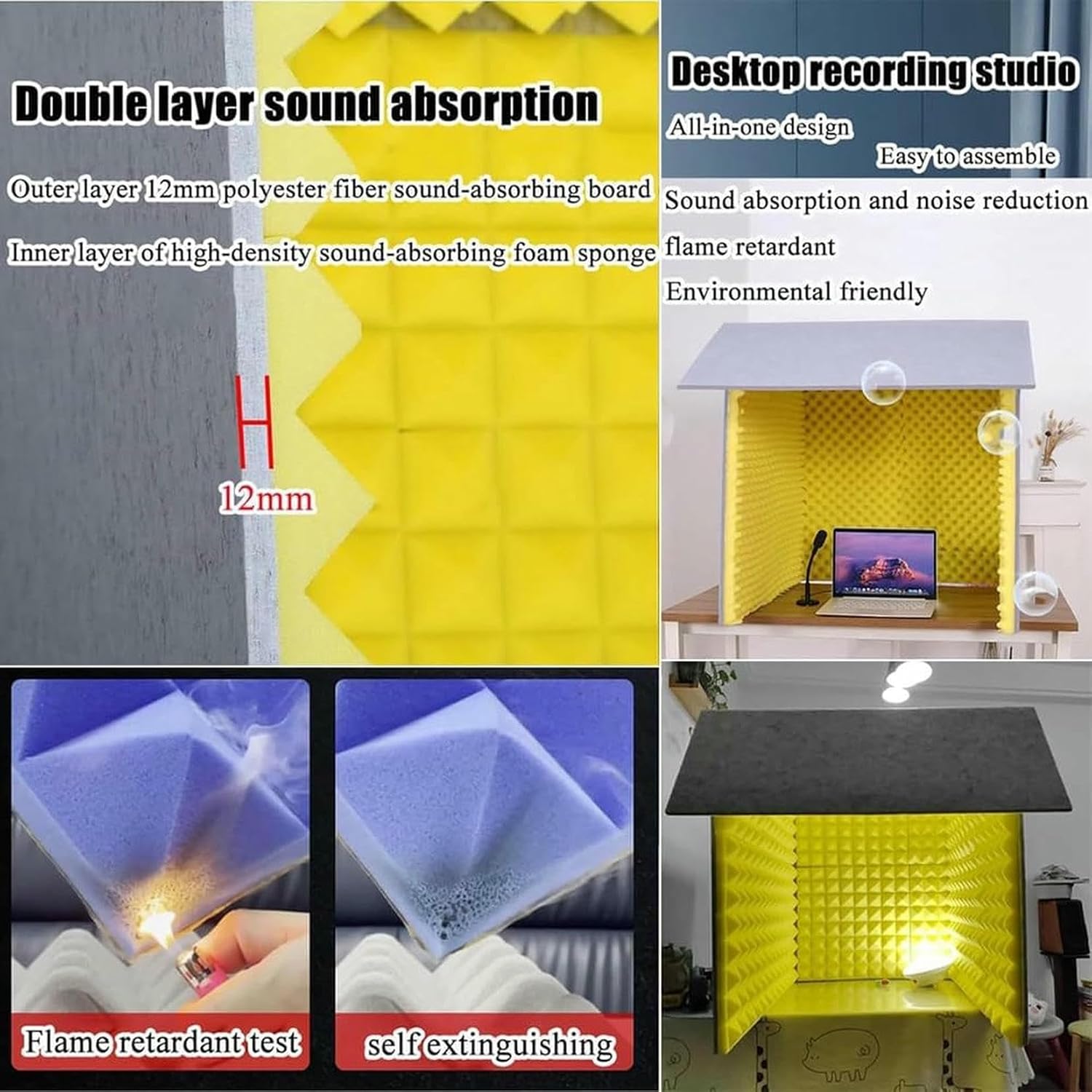 Desktop Self Made Sound Vocal Booth, Portable Recording Studio Isolation Shield Box, Soundproof Cover for Microphone Singing Gaming and Broadcasting