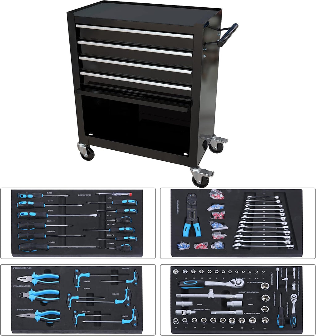 Campfun 238PCS Tool Set, 4 Drawers Rolling Tool Box with Tool Sets, Metal Tool Storage Cabinet for Home, Tool Cart Mechanics Kit Organizer for Garage Workshop Repair Shop, Black