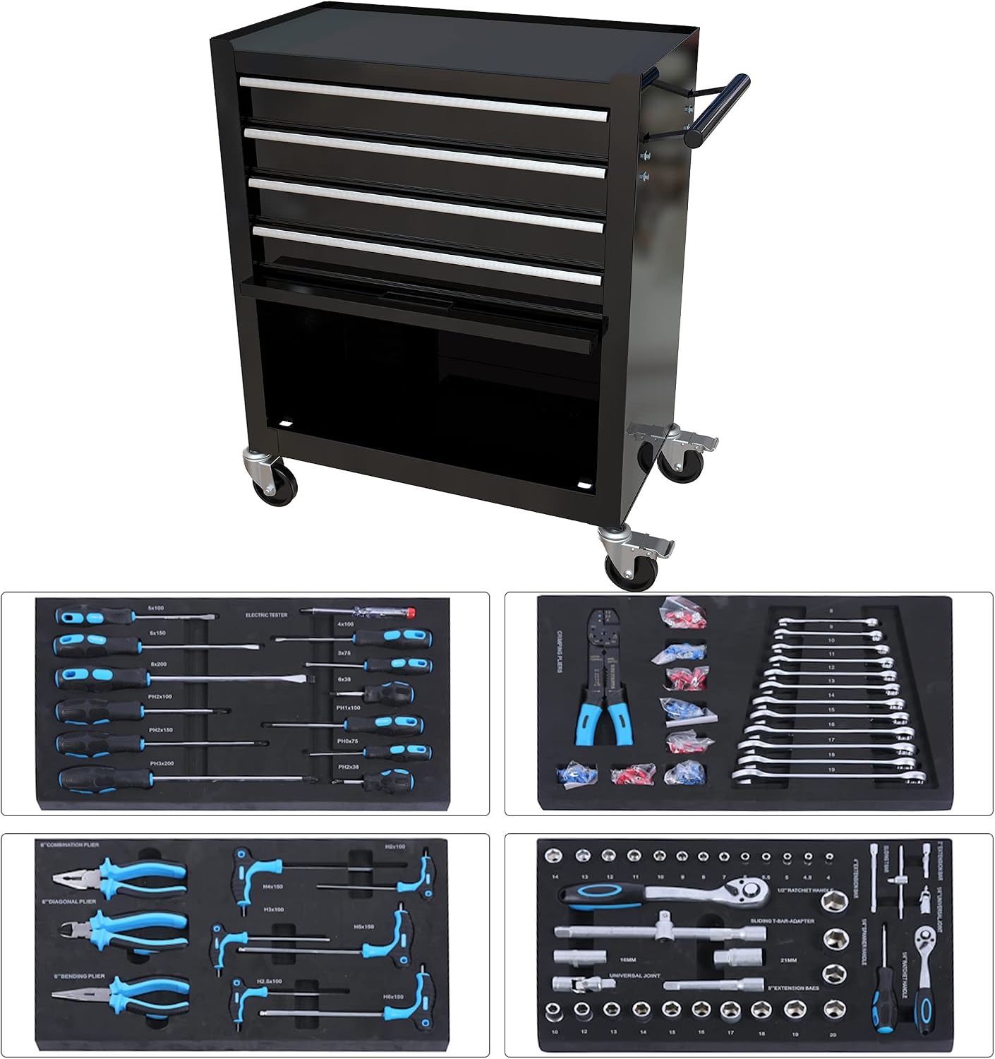 Campfun 238PCS Tool Set, 4 Drawers Rolling Tool Box with Tool Sets, Metal Tool Storage Cabinet for Home, Tool Cart Mechanics Kit Organizer for Garage Workshop Repair Shop, Black