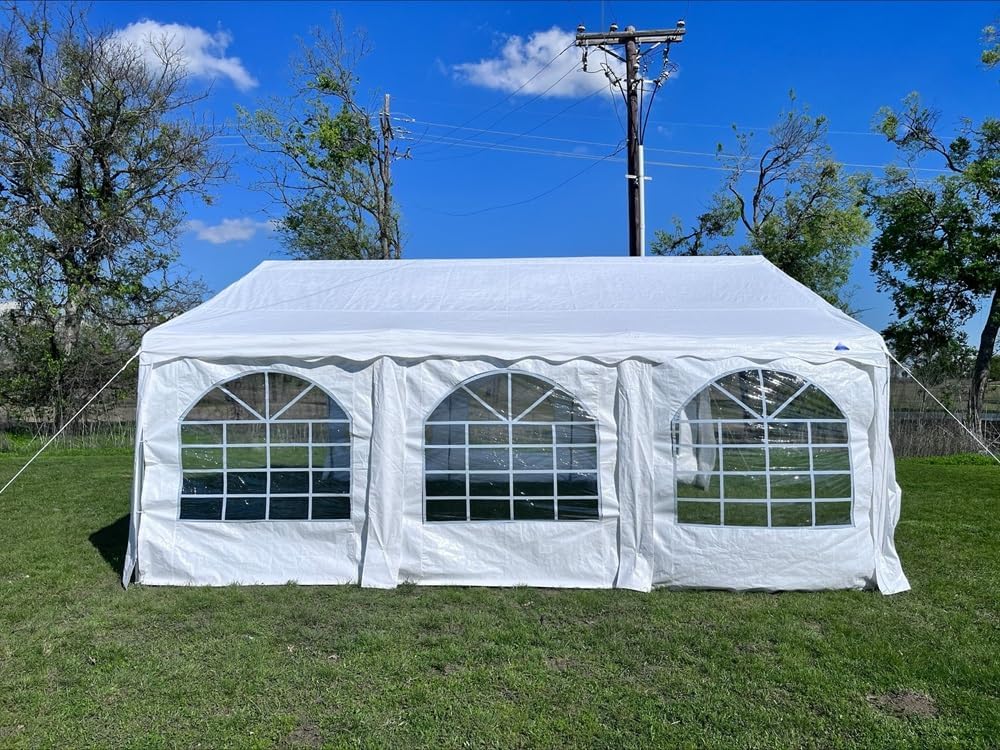 Delta 20'x20' Budget PE Tent Including Free (2) Long Bags for Parties, Canopy Carpas para Fiestas,Wedding Party Tents with Waterproof Top & Sidewalls for Patio Outdoor Events (B Model)