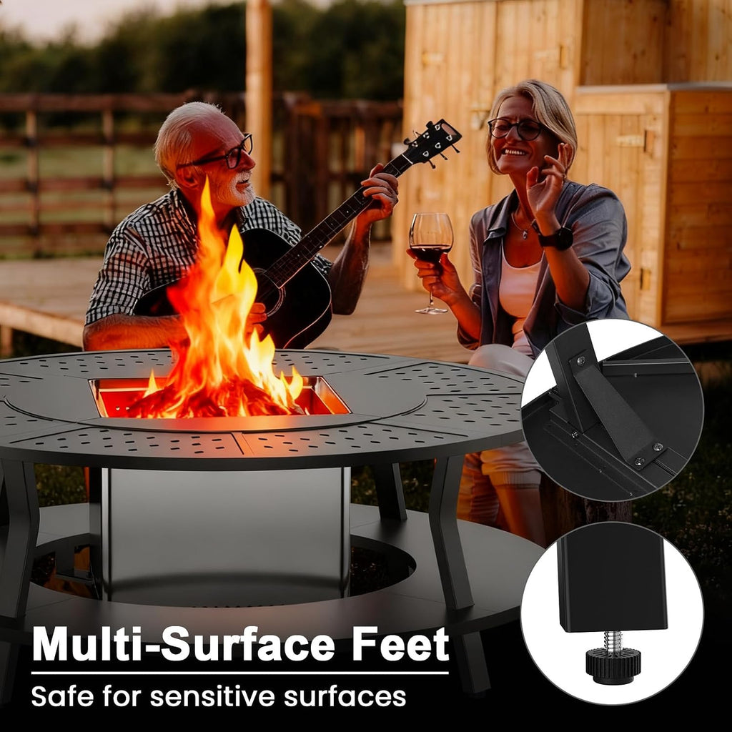Uniflasy Smokeless Fire Pit and Fire Pit Surround Tabletop, Portable Protective Barrier Equal Width, Safety & Extra Space, 48' Outdoor Tabletop & 17' Smokeless Firepit for Backyard, Camping & Party