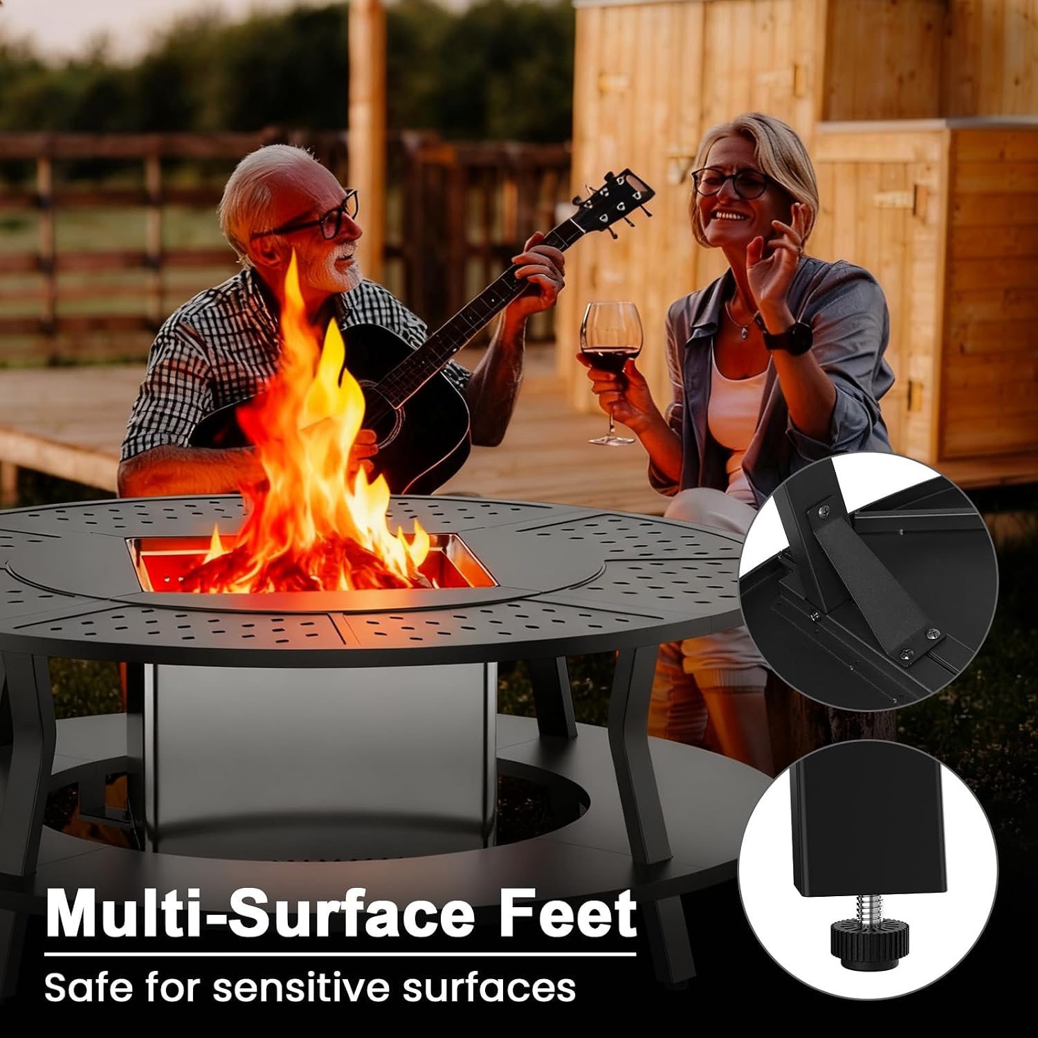 Uniflasy Smokeless Fire Pit and Fire Pit Surround Tabletop, Portable Protective Barrier Equal Width, Safety & Extra Space, 48' Outdoor Tabletop & 17' Smokeless Firepit for Backyard, Camping & Party