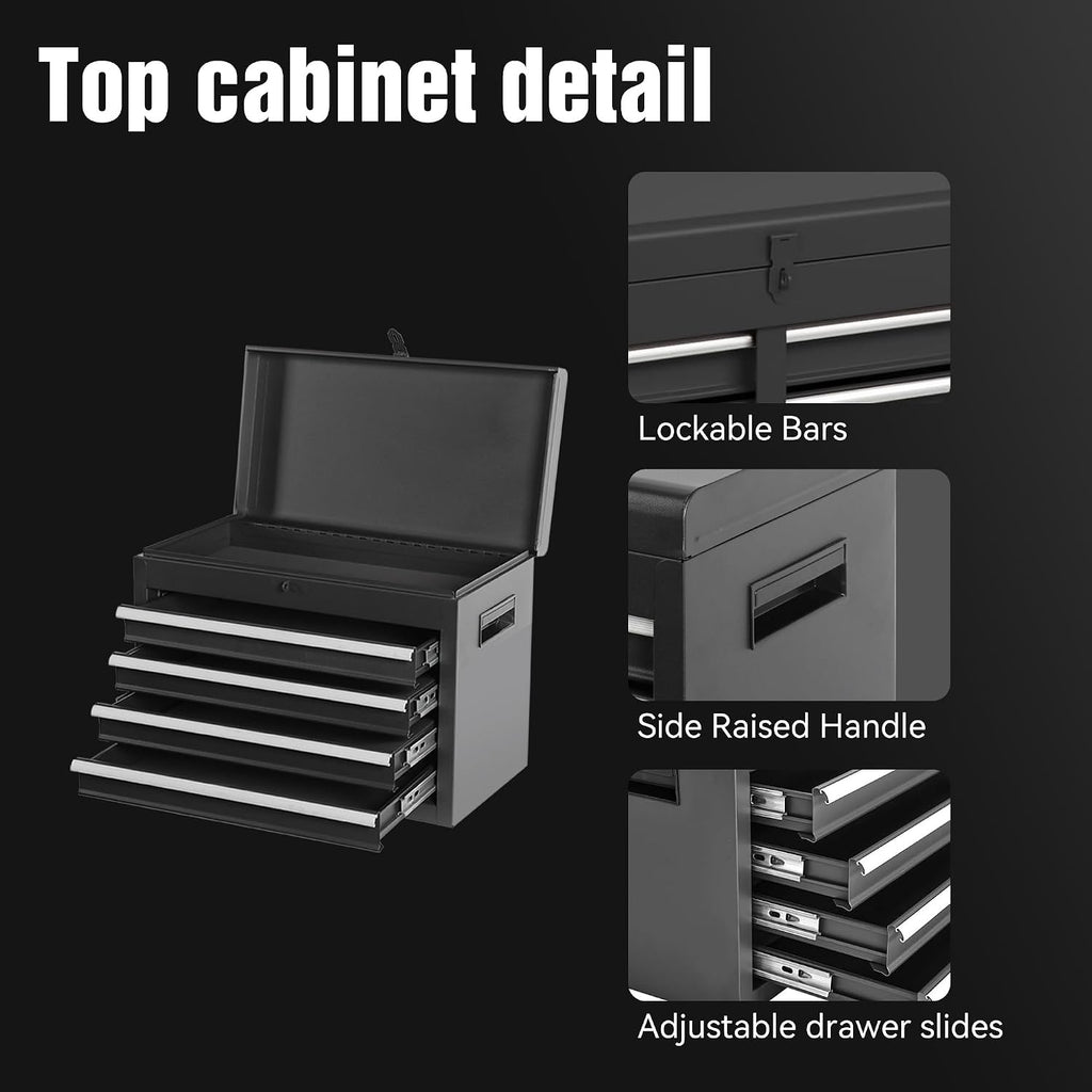 5 Drawers Metal Tool Cart on Wheels with 1 Cabinet, Multifunctional Rolling Tool Storage Cabinet Organizer Set w/Removable Top Tool Box for Garage,Warehouse,Workshop,Repair Shop(Black)