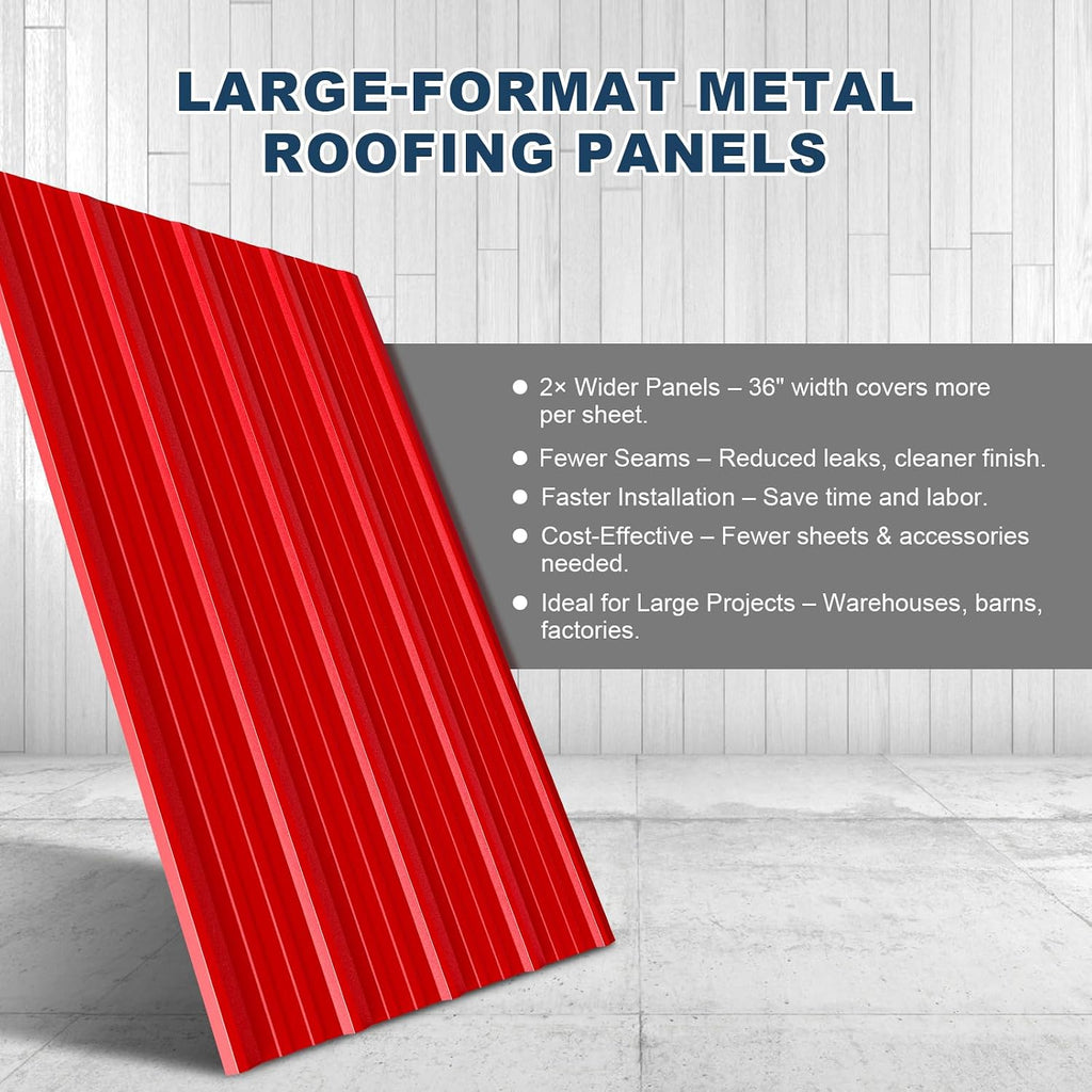 12 Pack PPGI Metal Roofing Panels, 72' x 36', 28 Gauge, 216 Sq. Ft. Coverage, Prepainted Galvanized Steel Sheets for Residential, Commercial, Pergolas, Gazebos, Fencing, and Patio Roofs（Red）