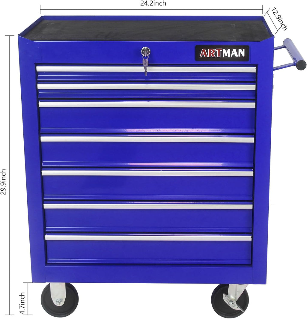 Mini Tool Box,Tool Box with Wheels, Lockable Rolling Tool Chest, Caja de herramientas para mecánico, Tool Box with Wheels,Work Table for Garage & Repair Shop,Warehouse, Workshop (Blue)