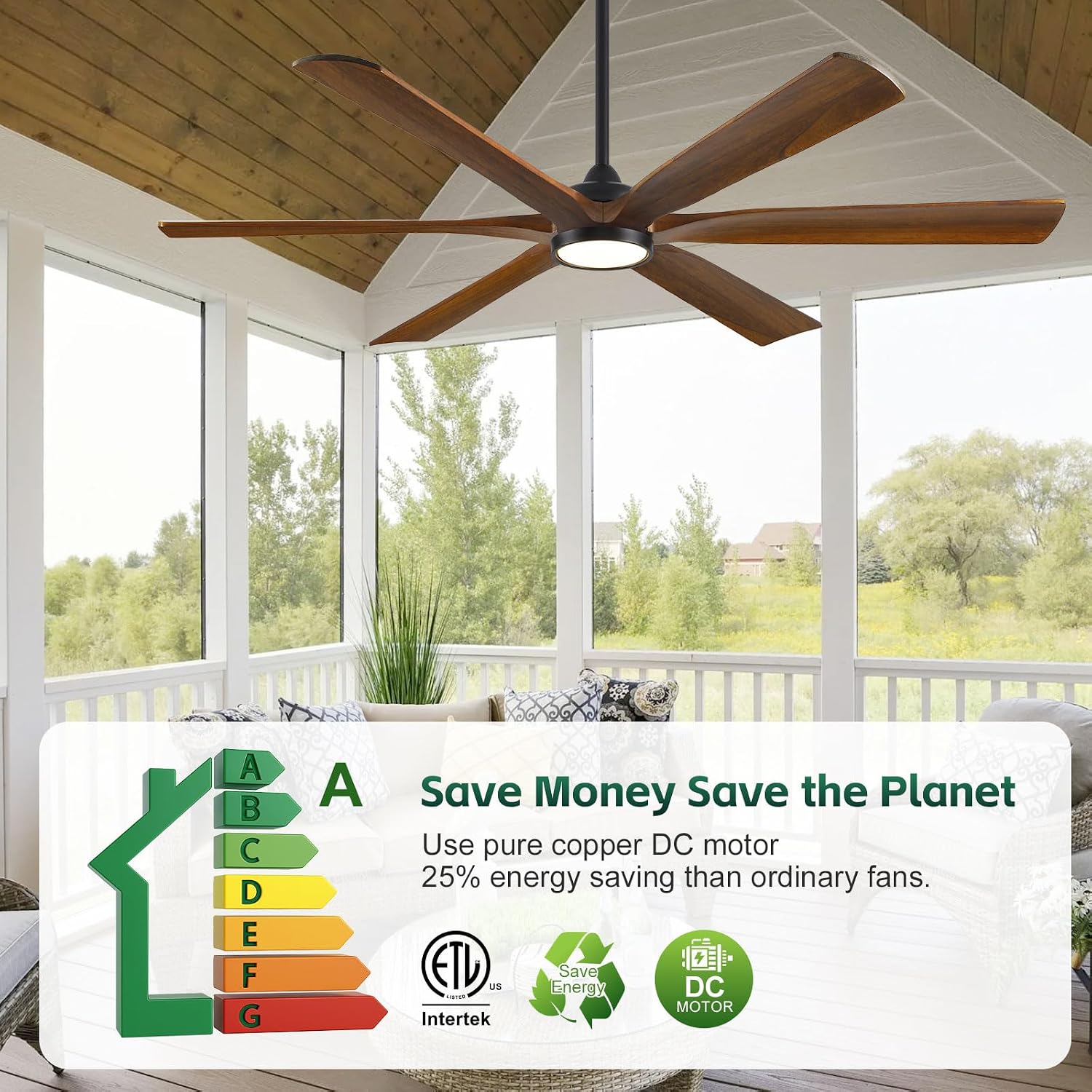 72' Indoor Outdoor Smart Ceiling Fans for Patios with Light and Alexa/APP/Remote Control- Large Rustic Farmhouse Wood Ceiling Fan with Quiet Energy Efficient DC Motor, for Porch Gazebo Garage Bedroom