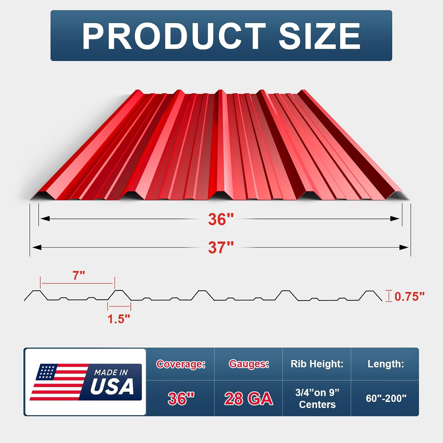 50 Pack PPGI Metal Roofing Panels, 78' x 36', 28 Gauge, 975 Sq. Ft. Coverage, Prepainted Galvanized Steel Sheets for Residential, Commercial, Pergolas, Gazebos, Fencing, and Patio Roofs（Red）
