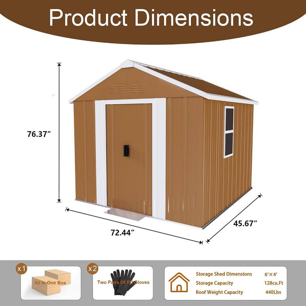 6x4 Outdoor Storage Shed, Heavy Duty Metal Shed, Lockable Garden Sheds with Sliding Door, Window and Airflow Design, Waterproof Steel Tool Sheds & Outdoor Storage for Backyard
