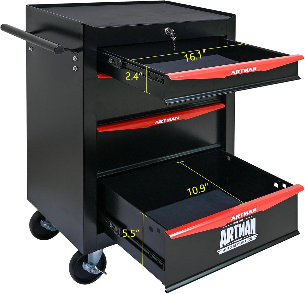 4 Drawers Tool Cart on Wheels, Multifunctional Rolling Tool Storage Chest, Drawers Rolling Trolley Organizer Tool Box for Warehouse, Garage, Workshop, Repair Shop (4 Drawers-30.5' H)