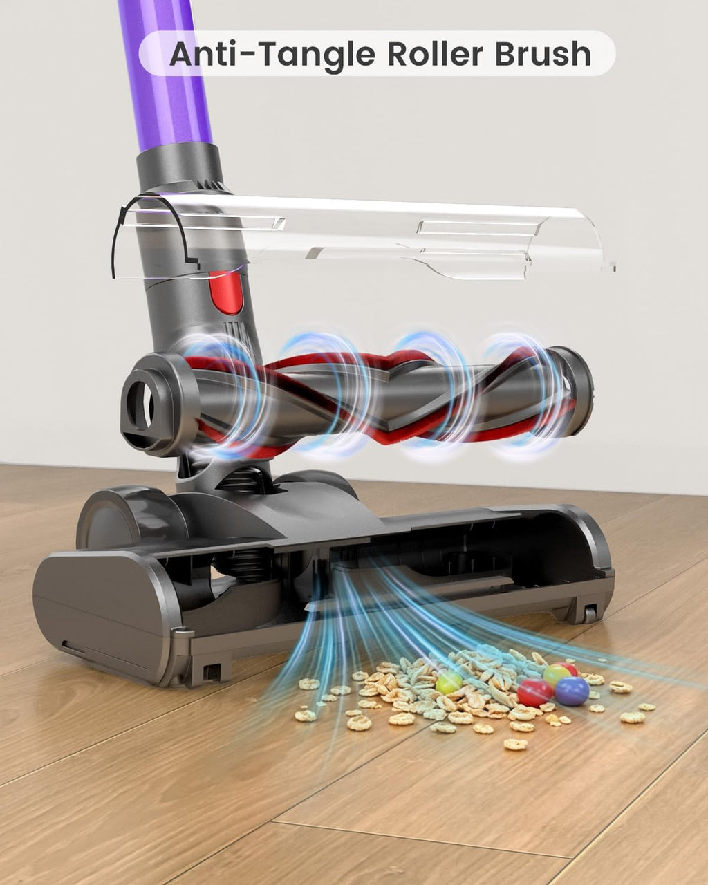 Cordless Vacuum Cleaner, 650W 55KPA 70Min Wireless Vacuum for Home, Stick Vacuum with Green Light Anti-Tangle, Rechargeable Vacuum Cleaners for Pet Hair Carpet Hard Floors （Purple）