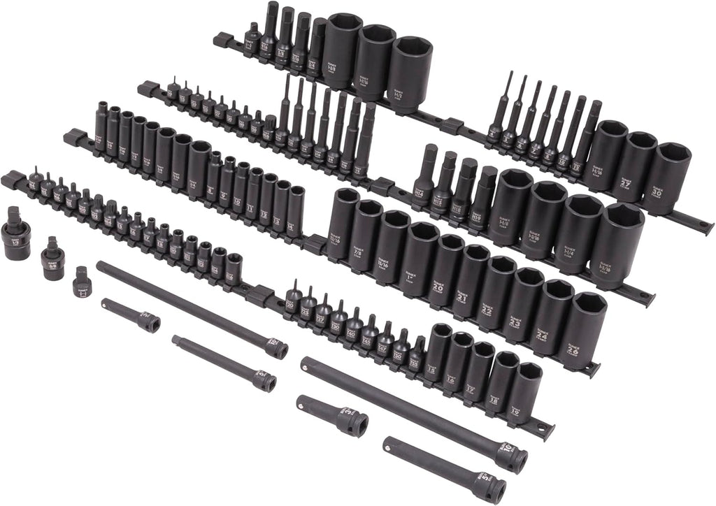 Sunex Tools 3/8' & 1/2' Drive SAE & Metric 6 Point Standard & Deep with Star (E and Tamperproof), Triple Square, & Hex Bit, 106-Piece, Model 10105