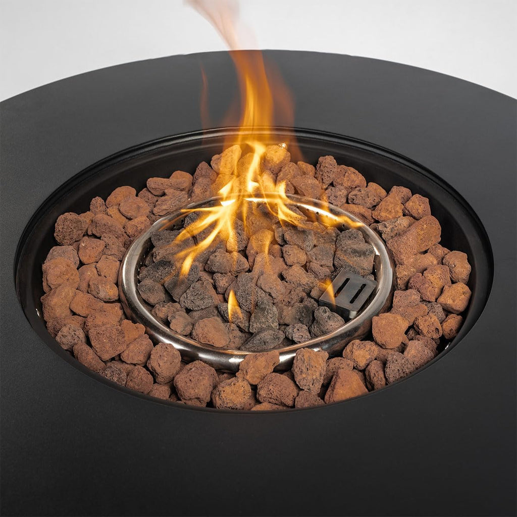 30'' Round Propane Fire Pit Table, 50,000 BTU Steel Gas FirePit for Outdoor, Fire Table with Lid, Add Warmth & Ambience to Gatherings and Parties On Patio Deck Garden Backyard, Black.
