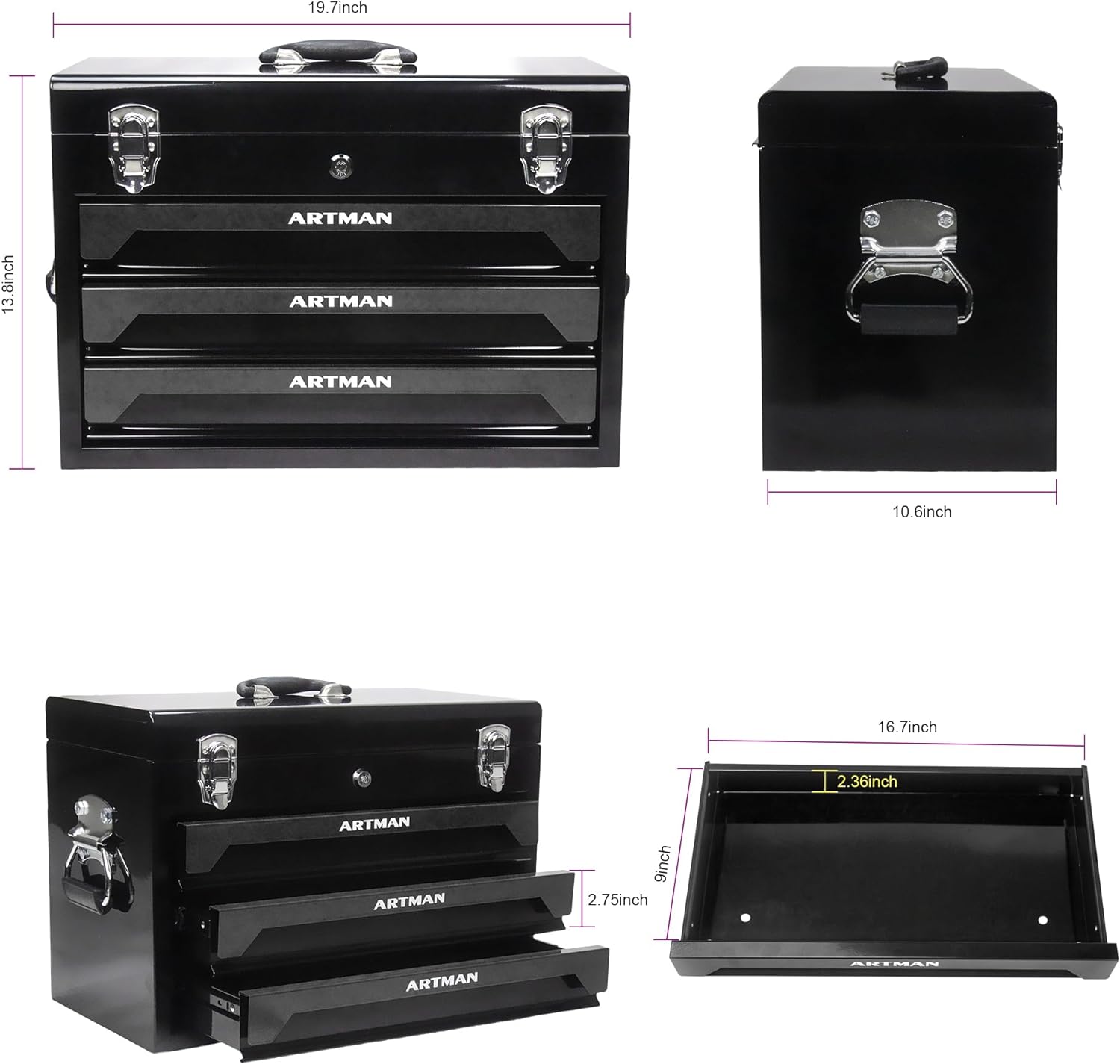 Mini Tool Box, Key Locking System with Tool Set, Portable Steel Tool Box with Drawers, Small Toolbox for Organizing Tools in Garage, Home, Warehouse