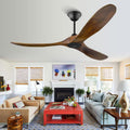 52 Inch Wood Ceiling Fan no Light, Indoor Outdoor Ceiling Fans for Patios without Lights with Remote, 3 Blades Walnut Ceiling Fan with Reversible DC Motor for Farmhouse Gazebo Porch Home