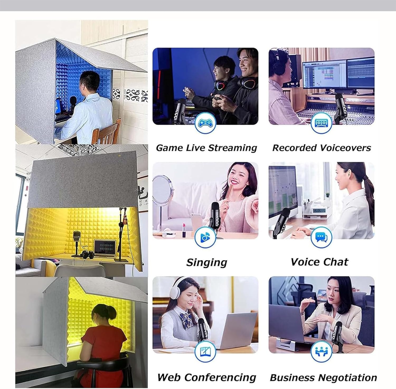 Desktop Soundproof Cover, Portable Recording Booth, Sound Isolation Room for Home Studio, for Microphone Recording Equipment Podcasts Singing Gaming and Broadcasting,Blue