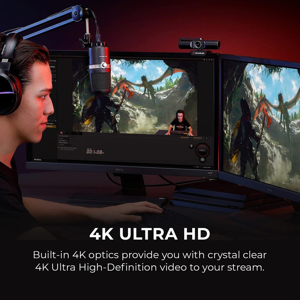 AVerMedia 4K webcam for PC, Gaming Camera for Streaming, Video Calls, Built-in Mic, Privacy Cover, for Teams, Google Meet, Zoom, OBS and more, for PC/Mac - PW513 Live Streamer CAM