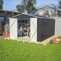 Large Outdoor Storage Shed 10x12 FT, Heavy-Duty Metal Garden Tool Organizer with Lockable Doors and Weather-Resistant Roof for Backyard (10x12 ft Grey)