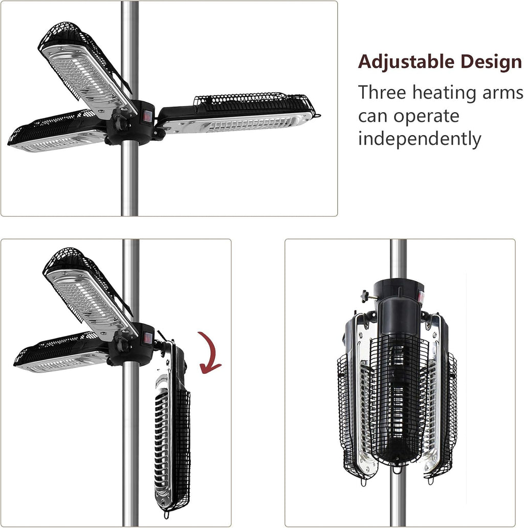 Skypatio Electic Parasol Patio Heater, Folding Electric Outdoor Umbrella Space Heater,3 infrared Heating Lamps for Pergola or Gazebo, 1500W,Black
