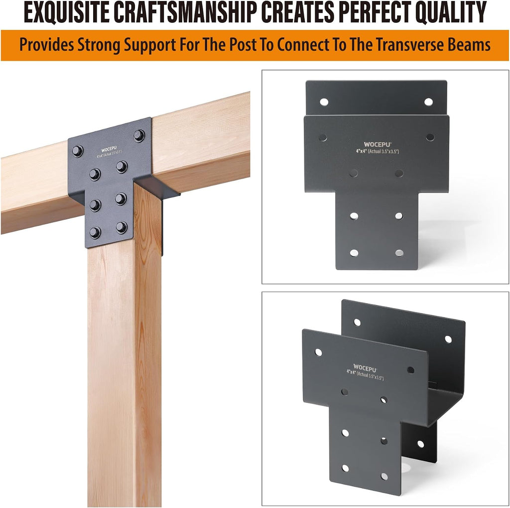 4 Pack Heavy Duty 4x4 (Actual 3.5'x3.5') Stainless Steel Post Caps Tie Bracket, Fit Connecting Wood Gazebo, Deck Patio Post and Wood Beams Bracket (Dark Ggray)
