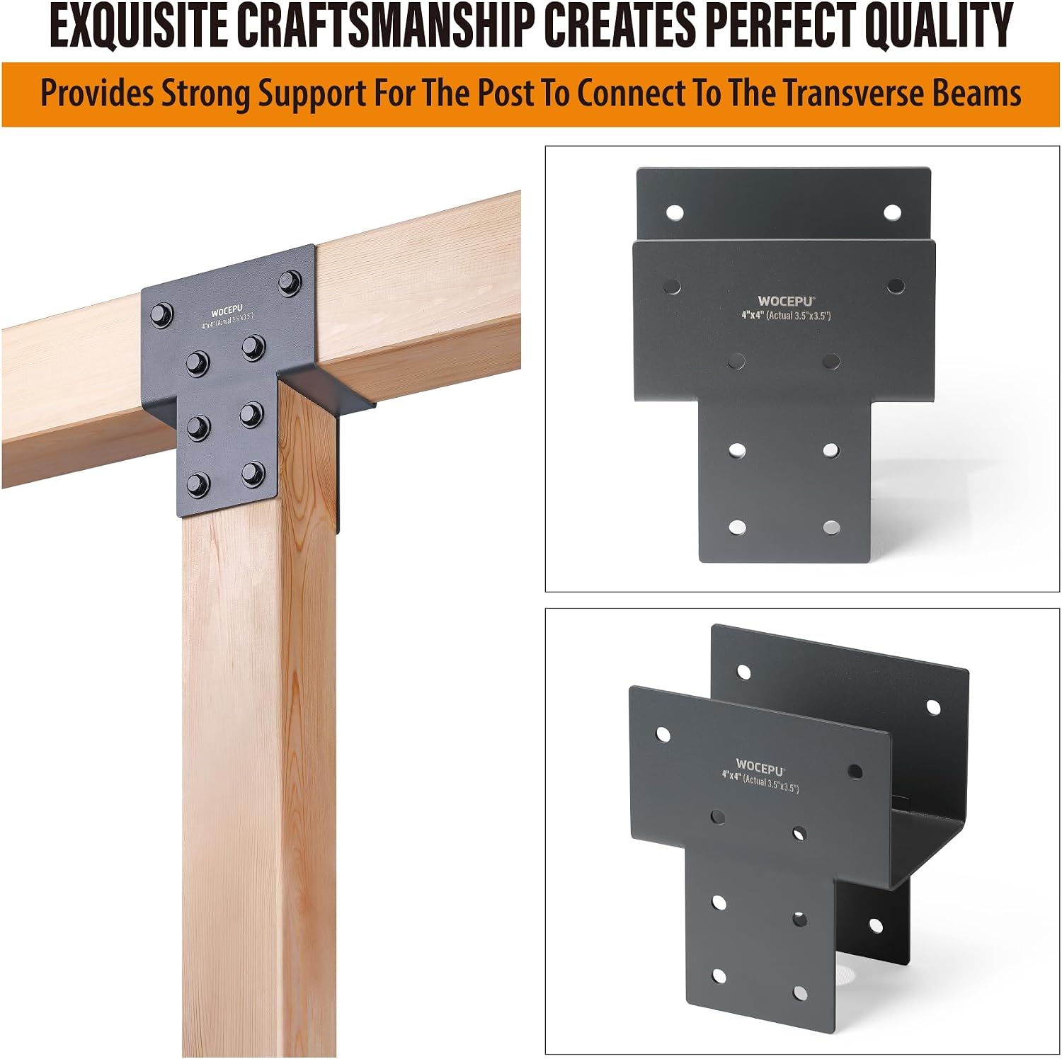 4 Pack Heavy Duty 4x4 (Actual 3.5'x3.5') Stainless Steel Post Caps Tie Bracket, Fit Connecting Wood Gazebo, Deck Patio Post and Wood Beams Bracket (Dark Ggray)