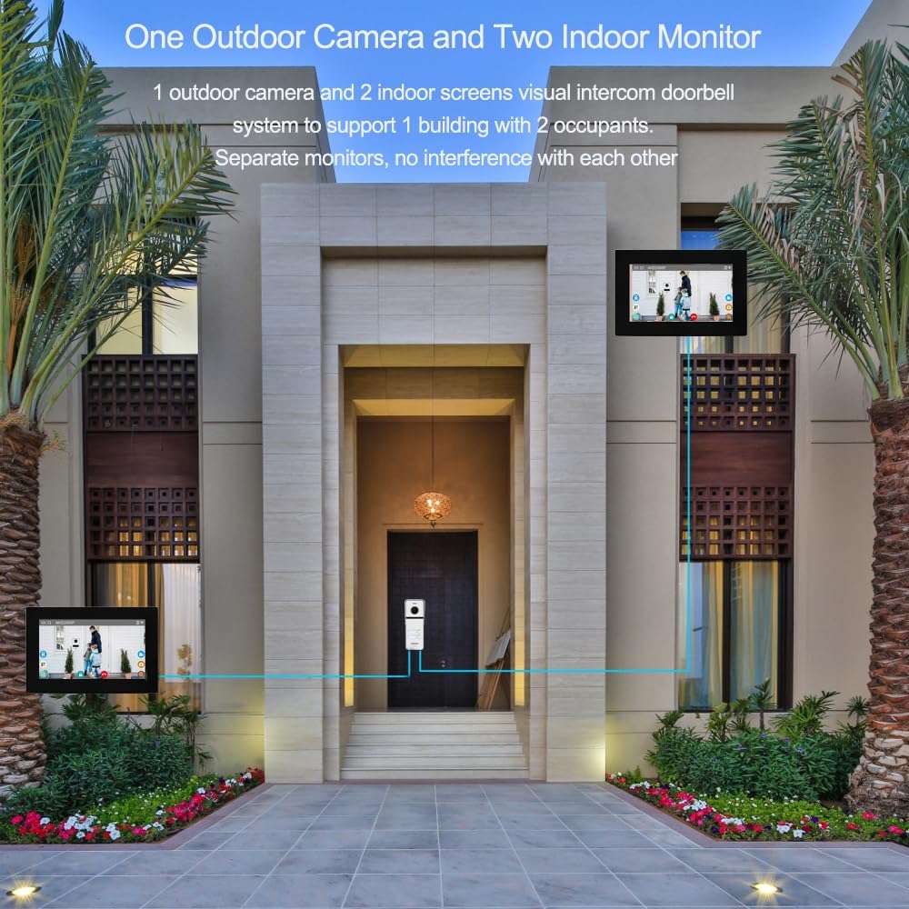 Wired Apartment Video Intercom System 2 Units 7 Inches Touch Monitor Wireless Wifi Video Doorbell System,Video Door Phone Kit,Indoor Outdoor Support Monitoring, Unlock, Dual Way Intercom for Home